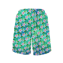 Load image into Gallery viewer, Golden Daisies Turquoise pattern : Men&#39;s Quick Dry Swim Beach Shorts – Elastic waist – Polyester – Free standard shipping
