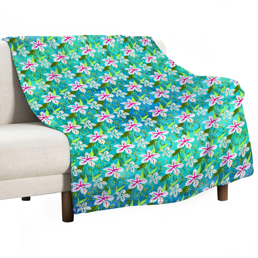 Golden Daisies Turquoise pattern : Thin Flannel Blanket - single sided print – 4 Sizes 60’’x80, 60’’x50, 40’’x50, 40’’x30  - Free standard shipping