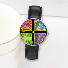 Load image into Gallery viewer, Golden Daisies : Quartz Watch Leather black with Gold or Silver frame - in premium gift box - 1.5 × 1.5&quot; - Free standard shipping
