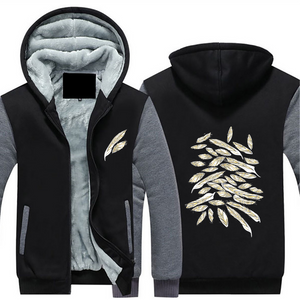 Angelic Feathers : Thick Plush Zippered Hoodie with fur -  Sall to 5XL -  Free standard shipping