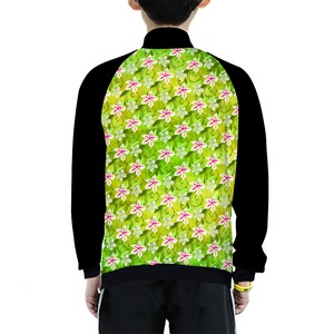 Golden Daisies green pattern : Kids' Japanese Terry Baseball Jacket - Free standard shipping