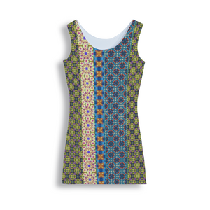 Byzantium Garden - Straight lines : Tank Mini stretchy Dress - Polyester - Free standard shipping