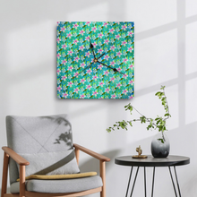 Load image into Gallery viewer, Golden Daisies Turquoise pattern : Wooden Wall Clock -  3 different sizes: 11&quot;/12&quot;/15&quot; Square Non-ticking Scaleless - Free standard
