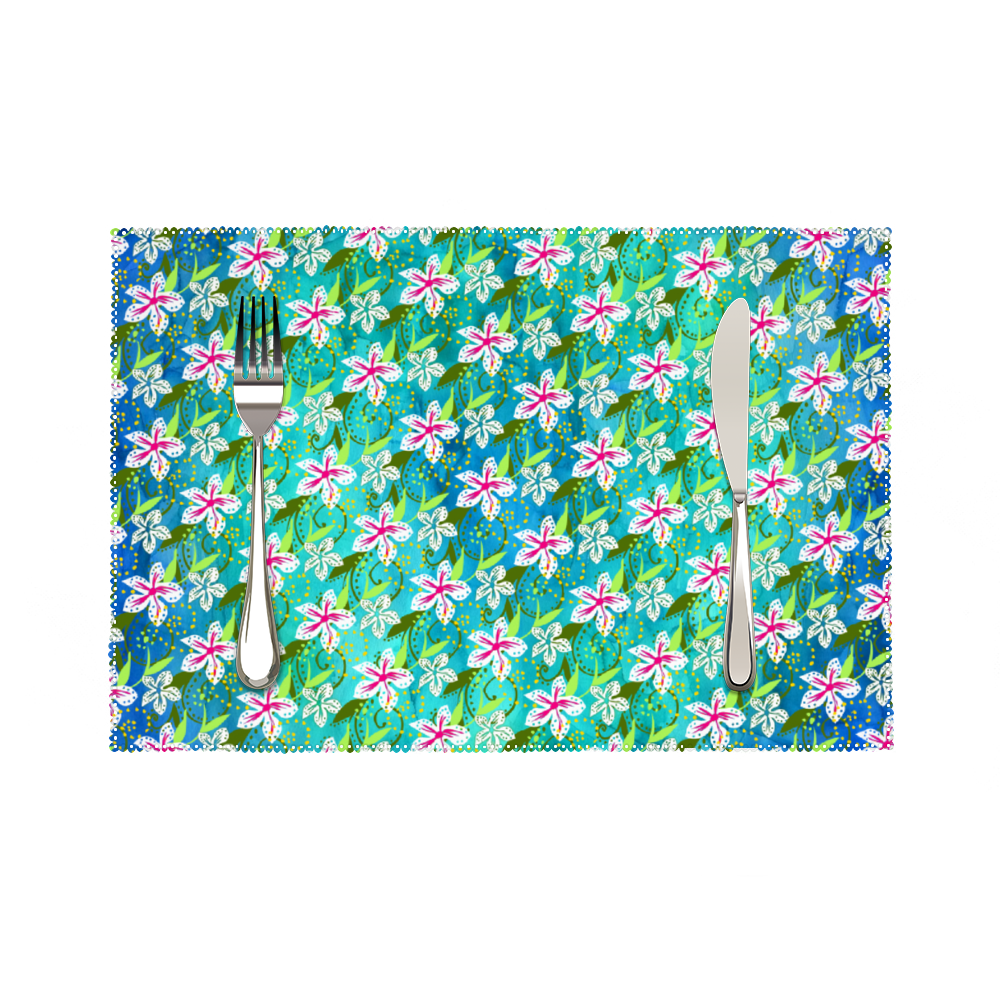 Golden Daisies Turquoise Pattern : Heat Resistant Placemats  - 11.8