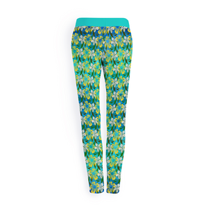 Golden Daisies Turquoise pattern : Leggings Yoga pants – Small  up to 3XL -  Free standard shipping