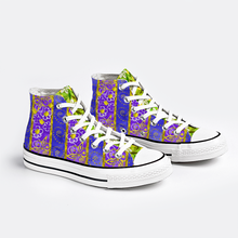 Load image into Gallery viewer, Golden Daisies purple green pattern : All Star style Unisex Boots (High Top) Canvas Shoes - Free standard shipping
