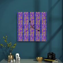 Load image into Gallery viewer, Golden Daisies Purple pattern : Wooden Wall Clock -  3 different sizes: 11&quot;/12&quot;/15&quot; Square Non-ticking Scaleless - Free standard shipping
