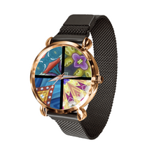 Load image into Gallery viewer, Byzantium Garden: 5 Different colors and designs Quartz Watch metallic bracelet, Magnetic Buckle - Bronze Frame - Many Metallic Bracelet Colors - in premium gift box - 1.3 × 1.3&quot; - Free standard shipping
