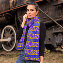 Load image into Gallery viewer, Golden Daisies purple pattern : Warm Crystal Velvet Scarf 63&quot; x 10&quot; - Free standard shipping
