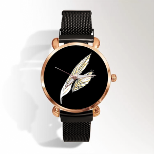 Angelic Feathers : Quartz Watch metallic bracelet, Magnetic Buckle - Bronze Frame - Many Metallic Bracelet Colors - in premium gift box - 1.3 × 1.3" - Free standard shipping