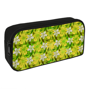 Golden Daisies Green Pattern : Pencil Case - 22cm x 12cm x 5cm - 8.7" x 4.7" x 2"- holds up to 60 pencils - Free standard shipping