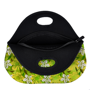 Golden Daisies Green Pattern : Insulated Lunch Bag 12" x 11" x 6.3"  -  Free standard shipping