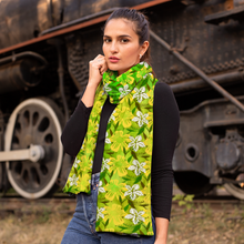 Load image into Gallery viewer, Golden Daisies Green Pattern : Warm Crystal Velvet Scarf 63&quot; x 10&quot; - Free standard shipping
