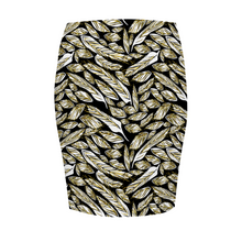 Load image into Gallery viewer, Angelic Feathers black bg : Women All Over Print Elasticated short Waist Pencil Skirt -  Up to 2XL - Free standard shipping
