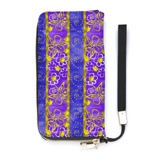 Load image into Gallery viewer, Golden Daisies Purple pattern : Money purse - 7.9&#39;&#39; x 4.1&#39;&#39; x 1&#39;&#39;- Credit Card Holders - Zipper Wristlet - Free standard shipping
