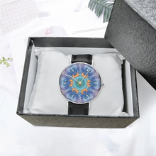 Load image into Gallery viewer, Magic Stardust purple pattern : Quartz Watch Leather black with Gold or Silver frame - in premium gift box - 1.5 × 1.5&quot; - Free standard shipping
