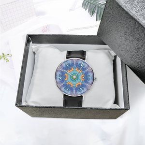 Magic Stardust purple pattern : Quartz Watch Leather black with Gold or Silver frame - in premium gift box - 1.5 × 1.5" - Free standard shipping