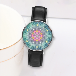 Magic stardust original pattern : Quartz Watch Leather black with Gold or Silver frame - in premium gift box - 1.5 × 1.5" - Free standard shipping