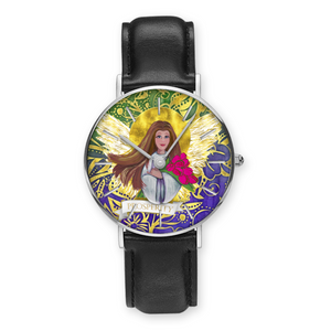 Prosperity Angel : Quartz Watch Leather black with Gold or Silver frame - in premium gift box - 1.5 × 1.5" - Free standard