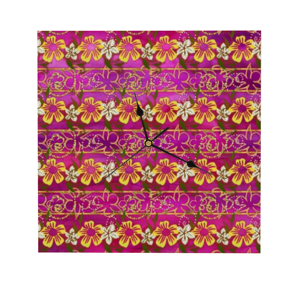 Golden Daisies Magenta pattern : Wooden Wall Clock -  3 different sizes: 11