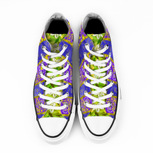 Load image into Gallery viewer, Golden Daisies purple green pattern : All Star style Unisex Boots (High Top) Canvas Shoes - Free standard shipping
