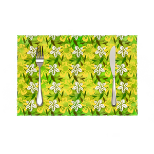 Golden Daisies green pattern : Heat Resistant Placemats  - 11.8" x 17.7" -  30cm x 45cm - 4 Sheets Per Set - Free standard shipping