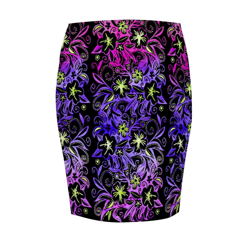 Glowing Flowers : Women All Over Print Elasticated short Waist Pencil Skirt -  Up to 2XL - Free standard shipping hipping