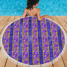 Load image into Gallery viewer, Golden Daisies Purple pattern : Round picnic or beach  Mat - 150cm x 150cm - 59&#39;&#39; x 59&#39;&#39; -  Free standard shipping
