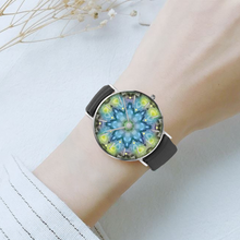 Load image into Gallery viewer, Magic Stardust Green pattern : Quartz Watch Leather black with Gold or Silver frame - in premium gift box - 1.5 × 1.5&quot; - Free standard shipping
