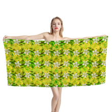 Load image into Gallery viewer, Golden Daisies - Green pattern : Large body towel for Bath and the sea - 35&#39;&#39; x 59&#39;&#39; -  90cm x 150cm  - Free standard shipping
