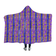 Load image into Gallery viewer, Golden Daisies Purple pattern : Cloak  Hooded Blanket,  Polar Fleece-  3 Sizes: 40&quot;x50,  50&quot;x60&quot;,  60&quot;x80&quot;  - Free standard shipping
