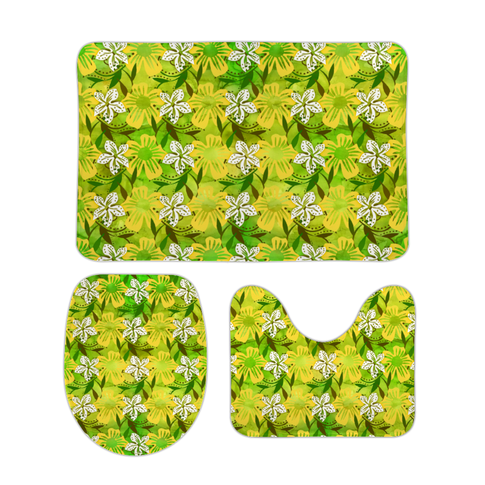 Golden Daisies Green Pattern : Bath mats - 3 piece set - Free standard shipping