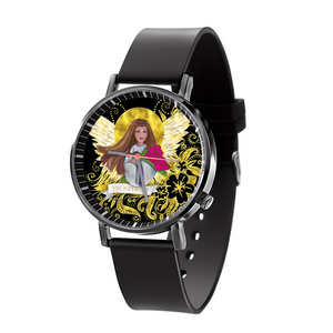 Prosperity Angel : Black Plastic Quartz Watch in premium gift box - 1.6 × 1.6" - Free standard shipping