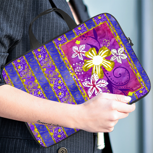 Golden Daisies Purple pattern : Briefcase for laptop with handles - 17’’  -  Free standard shipping