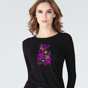 Glowing Flowers : Long sleeve thin blouse -  tight fit for women  -  up to 4XL  -  95% Cotton - Free standard shipping