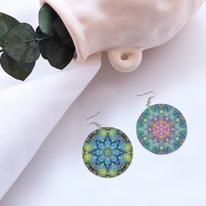 Magic Stardust : Round Wooden Earrings - Diameter 6cm (2.4inch) double side print  -  Free standard shipping