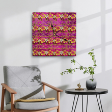 Load image into Gallery viewer, Golden Daisies Magenta pattern : Wooden Wall Clock -  3 different sizes: 11&quot;/12&quot;/15&quot; Square Non-ticking Scaleless - Free standard shipping
