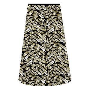 Angelic Feathers , black bg : A-line Midi Skirt - Polyester stretch fabric - Free standard shipping