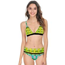 Load image into Gallery viewer, Golden Daisies Green Turquoise pattern : Women’s two-piece Bikini Swimsuit conservative style – Up to 4XL – Free standard shipping
