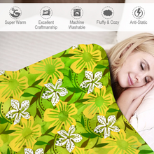 Load image into Gallery viewer, Golden Daisies Green Pattern : Thin Flannel Blanket - single sided print – 4 Sizes 60’’x80, 60’’x50, 40’’x50, 40’’x30  - Free standard shipping
