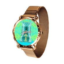 Load image into Gallery viewer, Engraving Window : Quartz Watch metallic bracelet, Magnetic Buckle - Bronze Frame - Many Metallic Bracelet Colors - in premium gift box - 1.3 × 1.3&quot; - Free standard shipping
