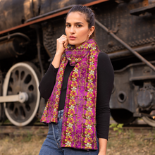 Load image into Gallery viewer, Golden Daisies Magenta Pattern : Warm Crystal Velvet Scarf 63&quot; x 10&quot; - Free standard shipping
