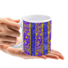 Load image into Gallery viewer, Golden Daisies Purple pattern : Classic mug - 11oz: 3.8” h x 3.2” diameter -  Free standard shipping
