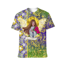 Load image into Gallery viewer, Prosperity angel original art by Vassia Sarri, Vassia Sarri Creations t-shirt for positive vibes and subconscious reprogramming. bring prosperity in your life with this happy Design
