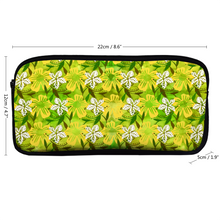 Load image into Gallery viewer, Golden Daisies Green Pattern : Pencil Case - 22cm x 12cm x 5cm - 8.7&quot; x 4.7&quot; x 2&quot;- holds up to 60 pencils - Free standard shipping
