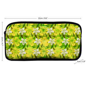 Golden Daisies Green Pattern : Pencil Case - 22cm x 12cm x 5cm - 8.7" x 4.7" x 2"- holds up to 60 pencils - Free standard shipping