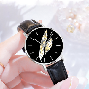 Angelic Feathers : Quartz Watch Leather black with Gold or Silver frame - in premium gift box - 1.5 × 1.5" - Free standard