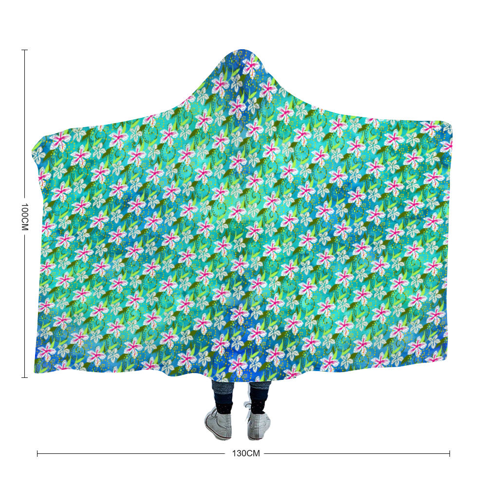 Golden Daisies turquoise pattern : Cloak  Hooded Blanket,  Polar Fleece-  3 Sizes: 40