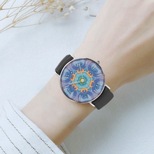 Load image into Gallery viewer, Magic Stardust purple pattern : Quartz Watch Leather black with Gold or Silver frame - in premium gift box - 1.5 × 1.5&quot; - Free standard shipping
