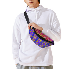 Load image into Gallery viewer, Golden Daisies Purple Magenta pattern : Waist bag Banana style - 36cm x 15cm - 14.2&#39;&#39; x 5.9&#39;&#39; -  Free standard shipping
